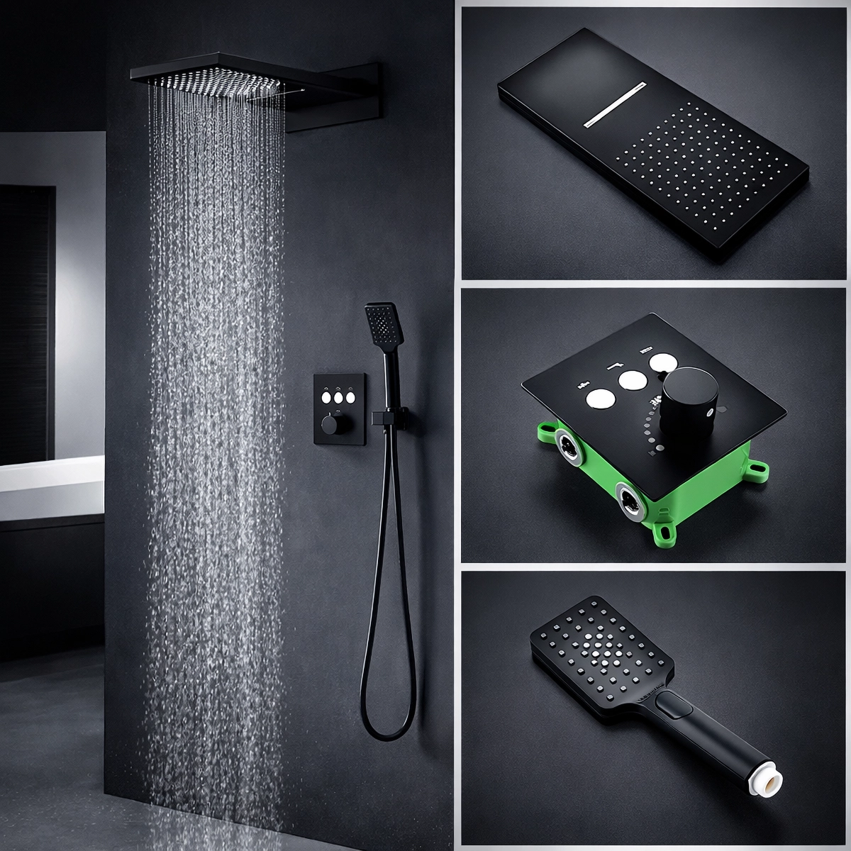 Douche pluie murale noire Titan